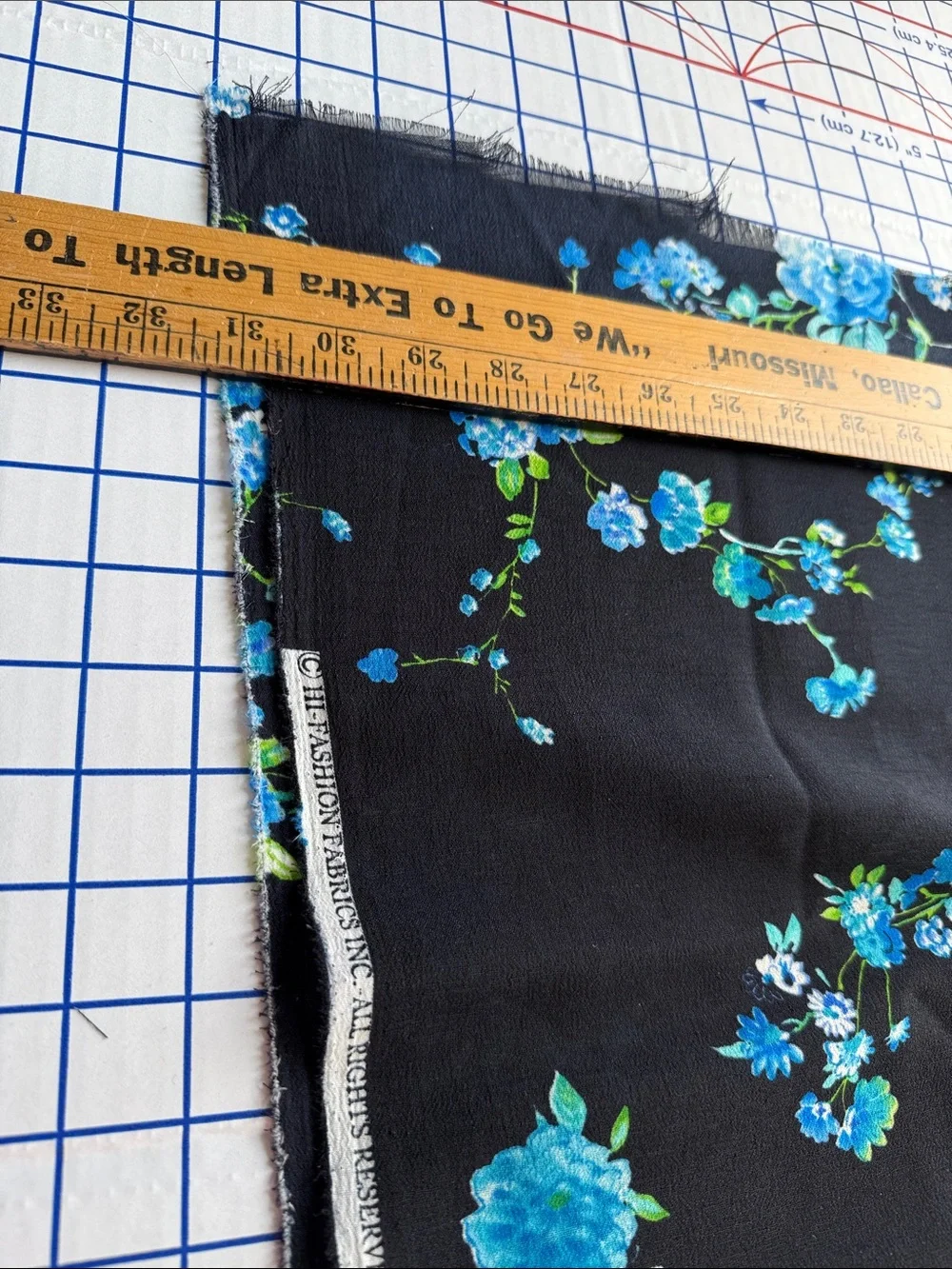Suggested Title  Vintage 1980s Blue/Black Floral Polyester Dress Fabric 1.5 Yds